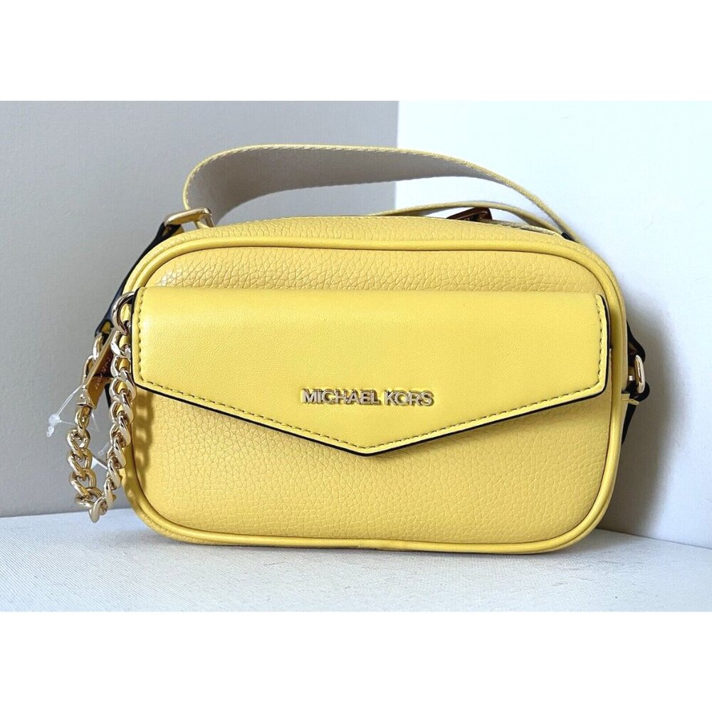 New Michael Kors Maisie Small 2-in-1 Camera Crossbody Leather Golden Yellow